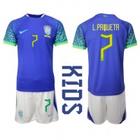 Billiga Brasilien Lucas Paqueta #7 Barnkläder Borta fotbollskläder till baby VM 2022 Kortärmad (+ Korta byxor)